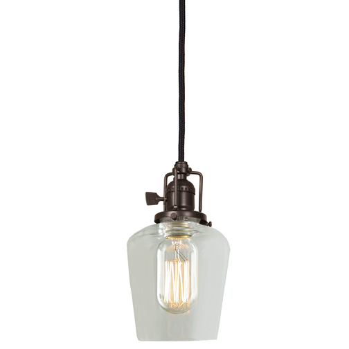 JVI Designs 1200-08 S9 One light Union Square pendant oil rubbed bronze finish 4" Wide, clear mouth blown glass shade